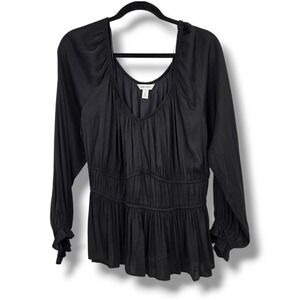 New Nine West Peplum‎ Blouse Ruched Long Sleeve Top Black XL